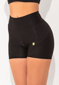 Short Fitness Feminino Preto Texturizado Com Recortes Elegance Dlk
