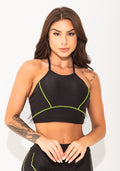 Top Fitness Feminino Preto Texturizado Com Pesponto Elegance Dlk