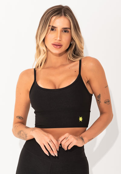 Top Fitness Feminino Preto Com Bojo Canelado Elegance Dlk