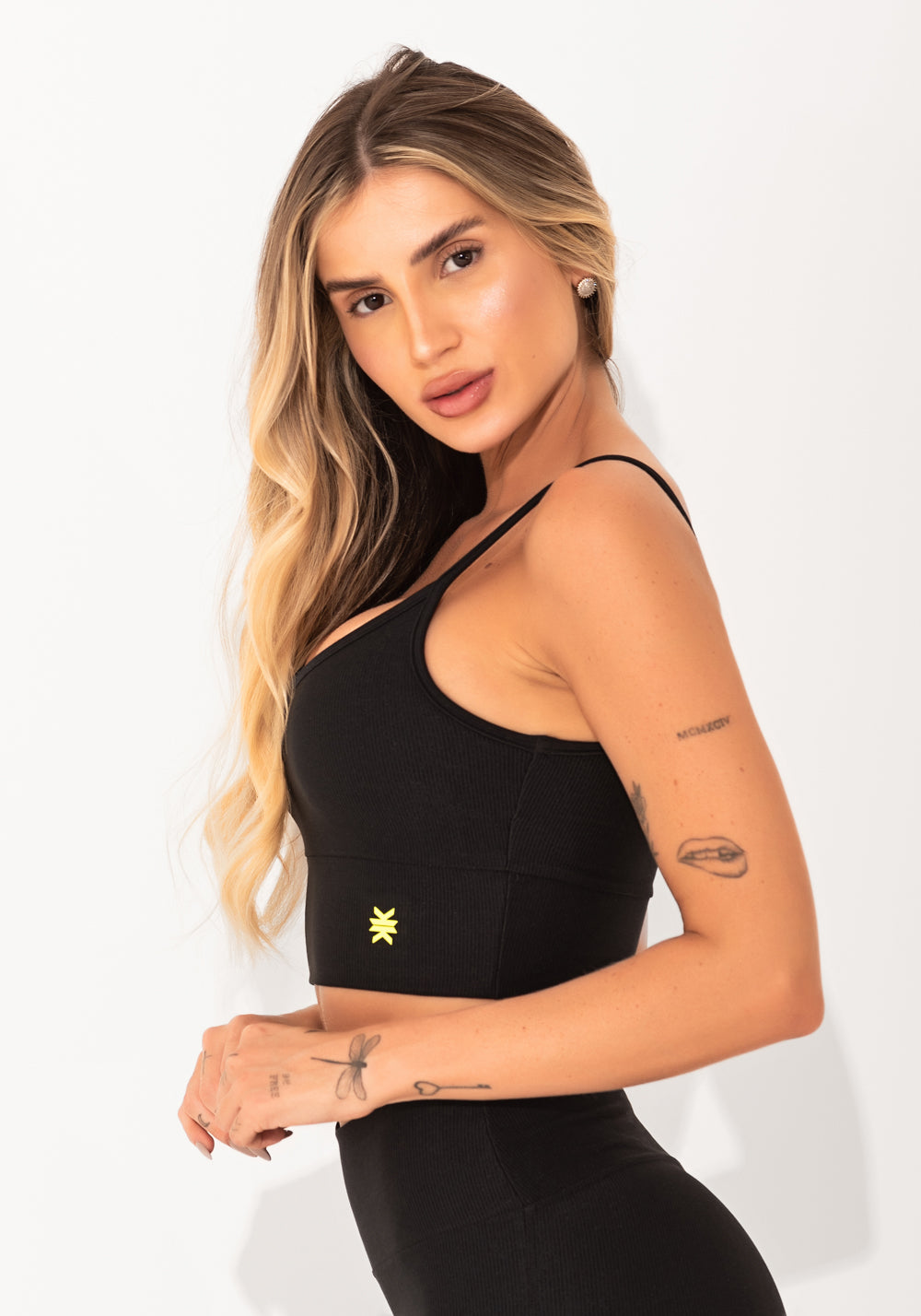 Top Fitness Feminino Preto Com Bojo Canelado Elegance Dlk