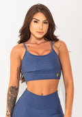 Top Fitness Feminino Azul Com Bojo Canelado Elegance Dlk