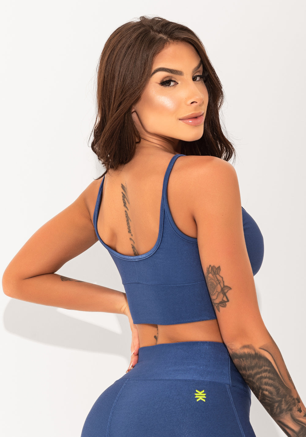 Top Fitness Feminino Azul Com Bojo Canelado Elegance Dlk