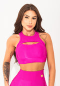 Top Fitness Feminino Rosa Canelado Cut-out Elegance Dlk