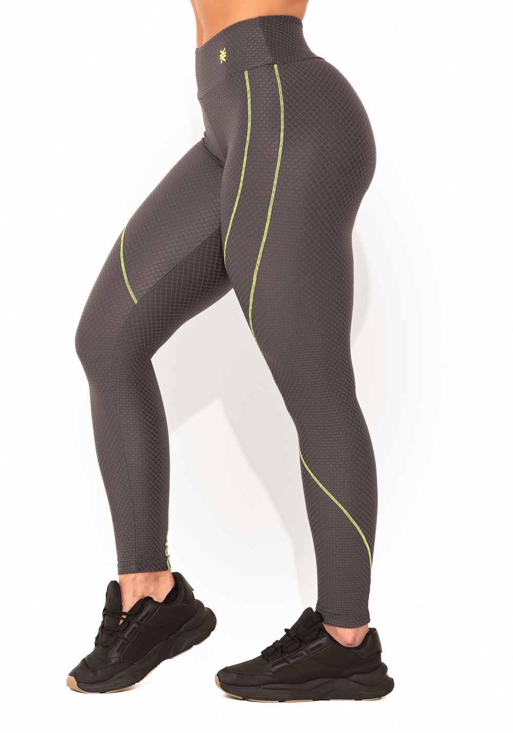 Legging Fitness Feminina Cinza Texturizada Com Pesponto Elegance Dlk