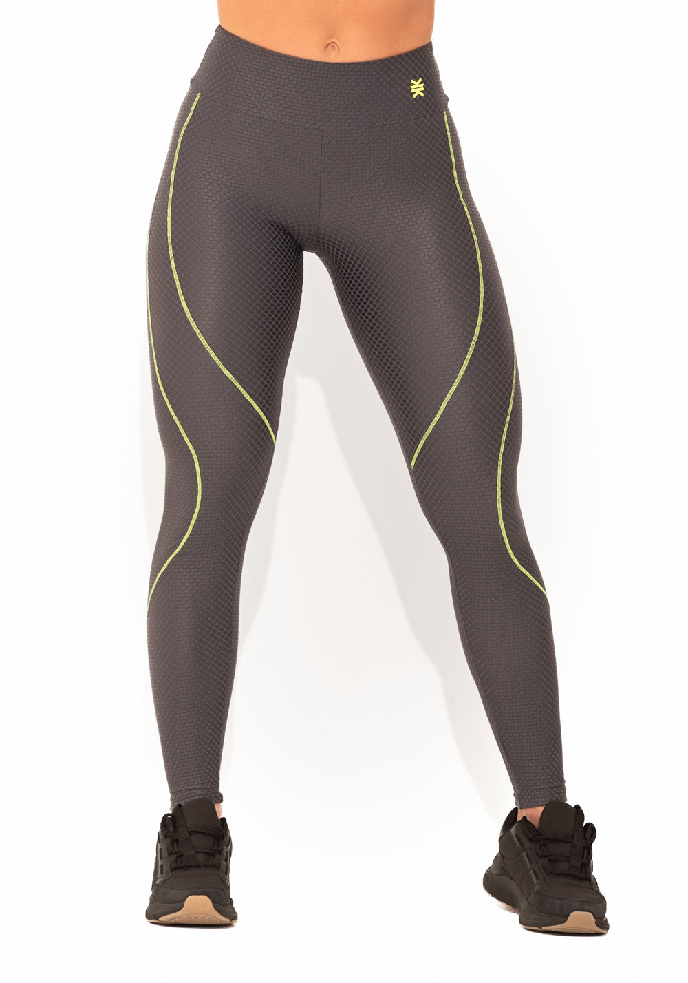 Legging Fitness Feminina Cinza Texturizada Com Pesponto Elegance Dlk