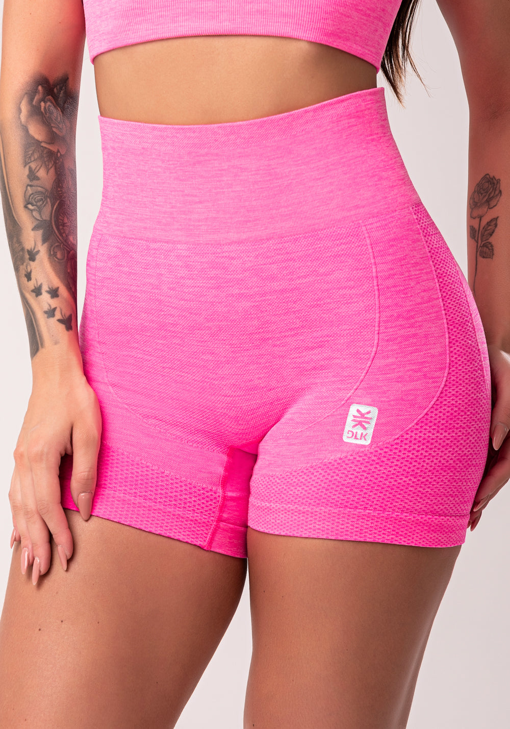 Short Fitness Feminino Pink Detalhe Bumbum Seamless Dlk