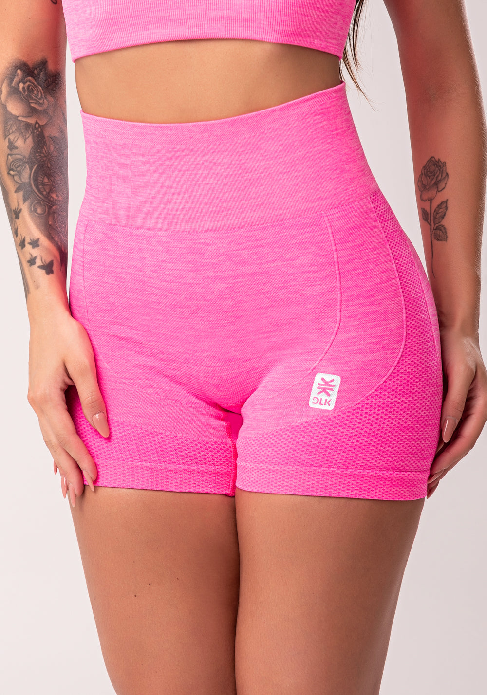 Short Fitness Feminino Pink Detalhe Bumbum Seamless Dlk