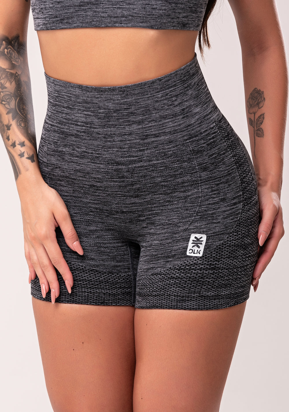 Short Fitness Feminino Mescla Detalhe Bumbum Seamless Dlk