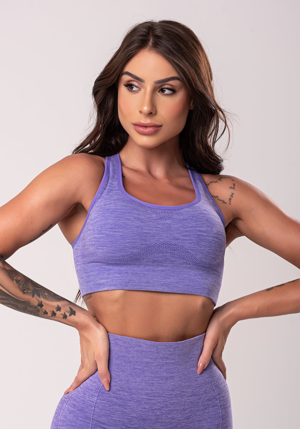 Top Fitness Feminino Roxo Modelo Nadador Com Bojo Seamless Dlk