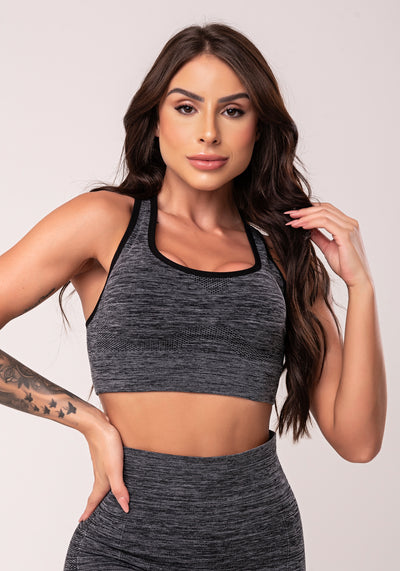 Top Fitness Feminino Mescla Modelo Nadador Com Bojo Seamless Dlk