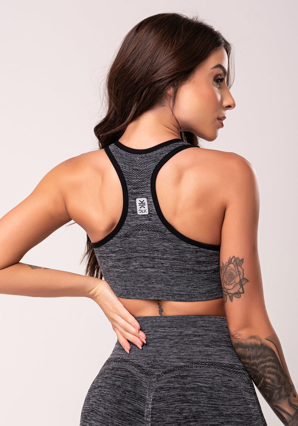 Top Fitness Feminino Mescla Modelo Nadador Com Bojo Seamless Dlk