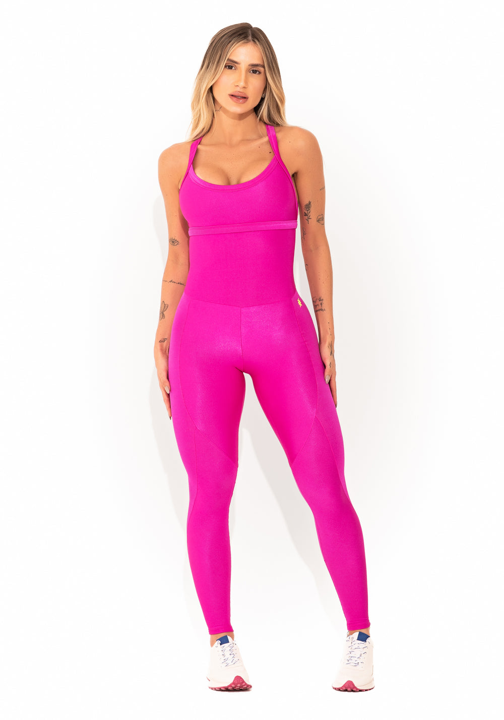 Macacão Fitness Feminino Rosa Canelado com Recortes Elegance Dlk
