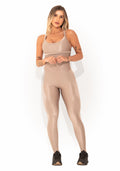 Macacão Fitness Feminino Nude Canelado com Recortes Elegance Dlk
