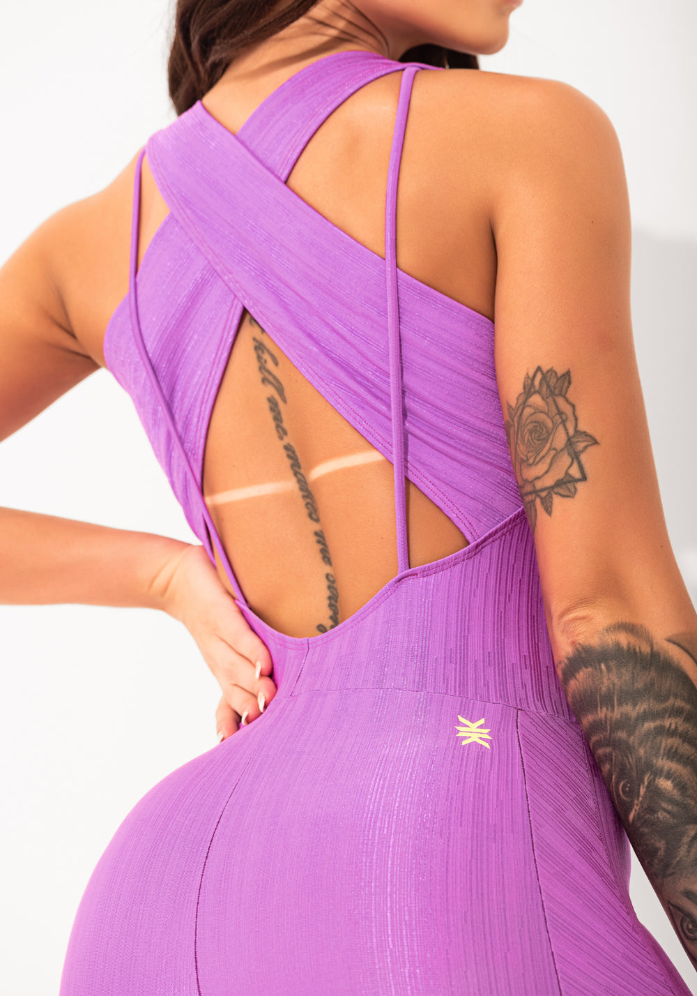 Macacão Fitness Feminino Lilás Texturizado Cut-out Com Recortes Elegance Dlk