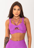 Top Fitness Feminino Lilás Texturizado Cut-out Com Recortes Elegance Dlk