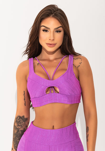 Top Fitness Feminino Lilás Texturizado Cut-out Com Recortes Elegance Dlk