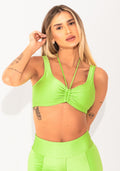 Top Fitness Feminino Verde Canelado Com Amarração Elegance Dlk