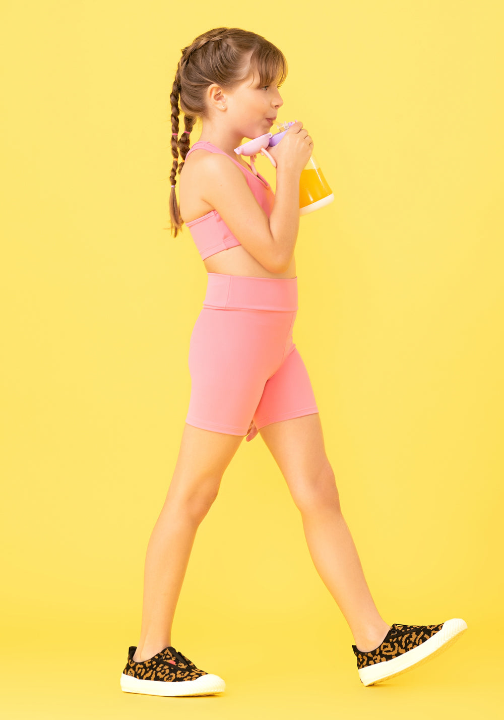 Bermuda Infantil Básica Meia Coxa Rosa Chiclete Dlk