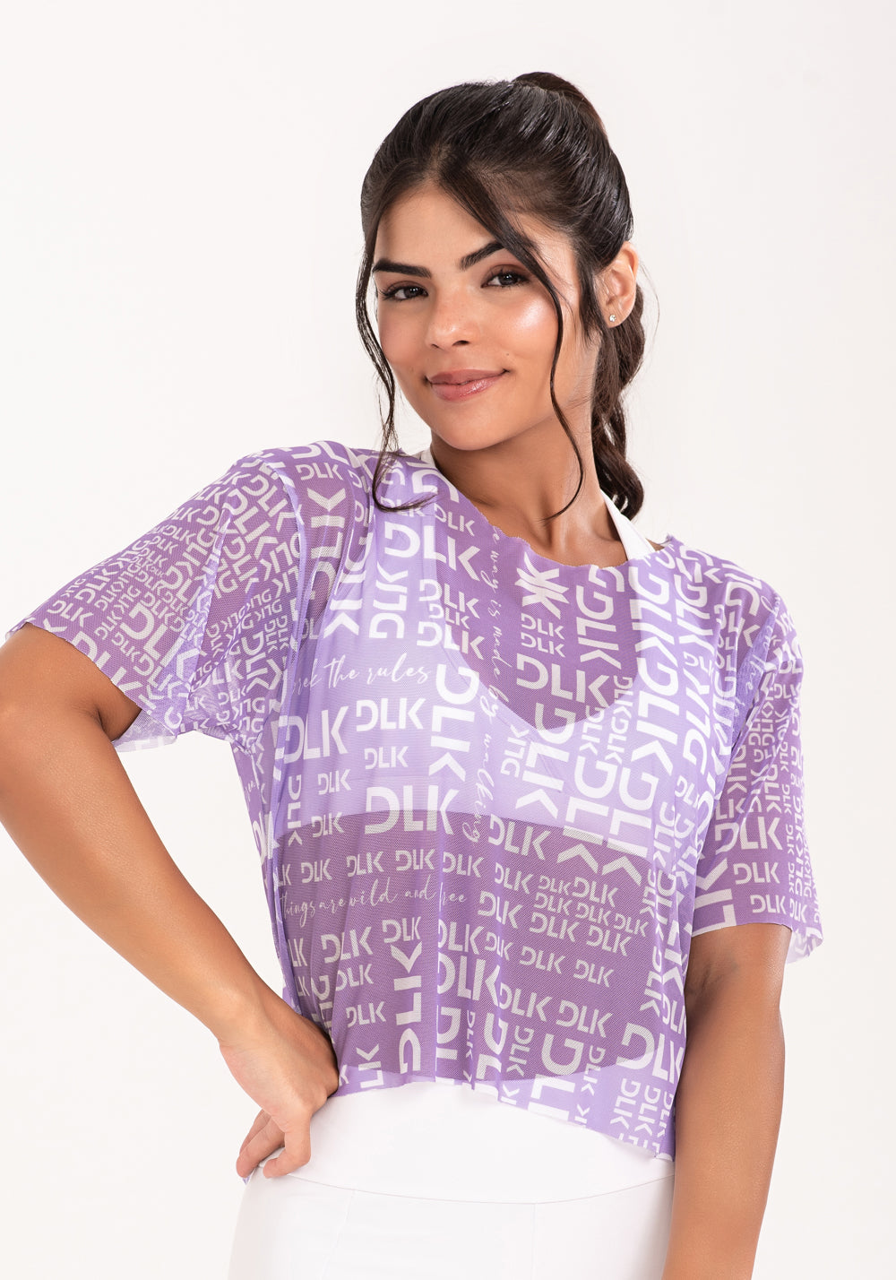 Blusa De Tule Feminina Estampada Frases Lilás Printed Dlk