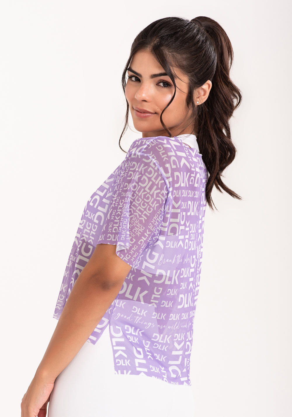 Blusa De Tule Feminina Estampada Frases Lilás Printed Dlk