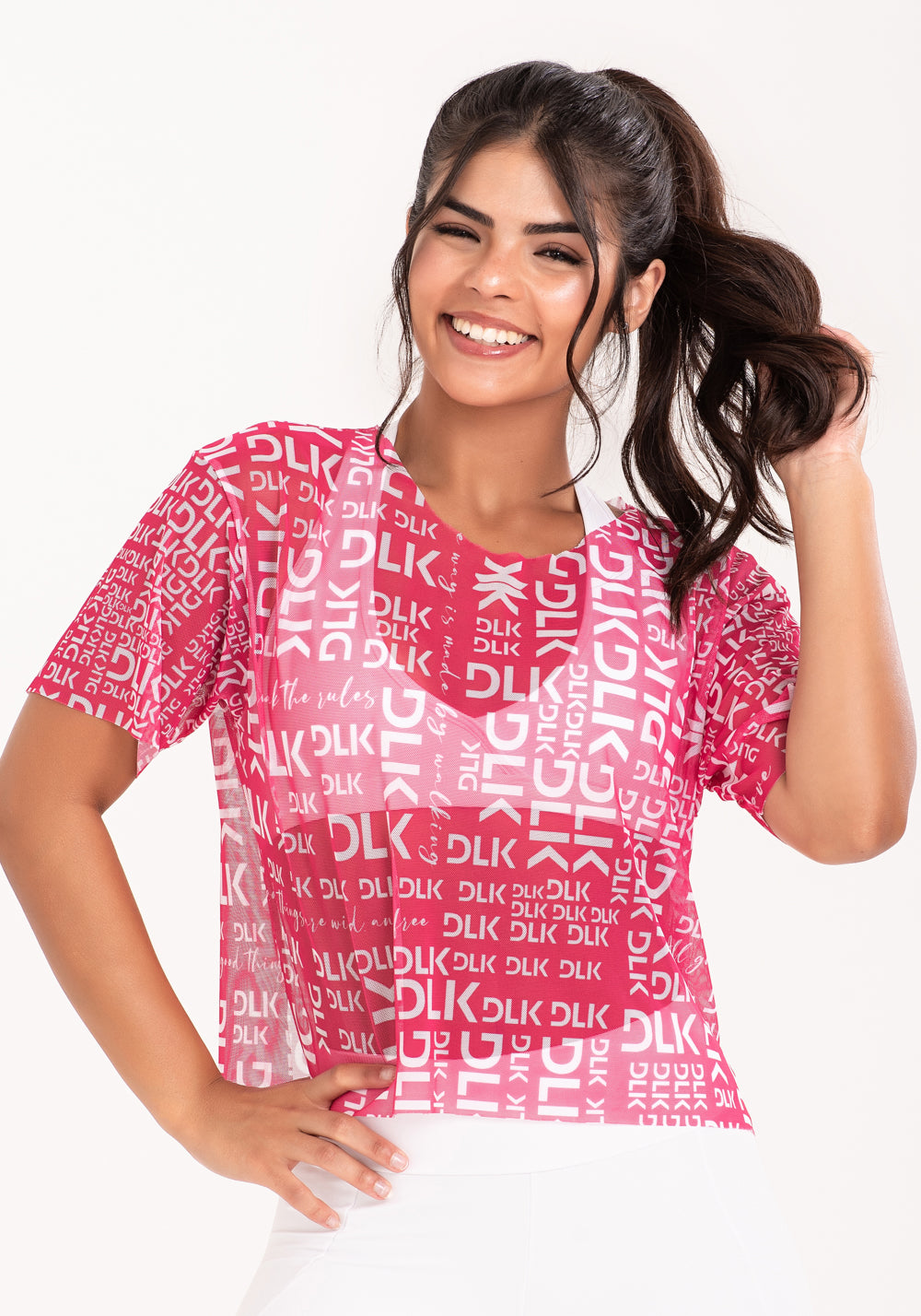 Blusa De Tule Feminina Estampada Frases Pink Printed Dlk