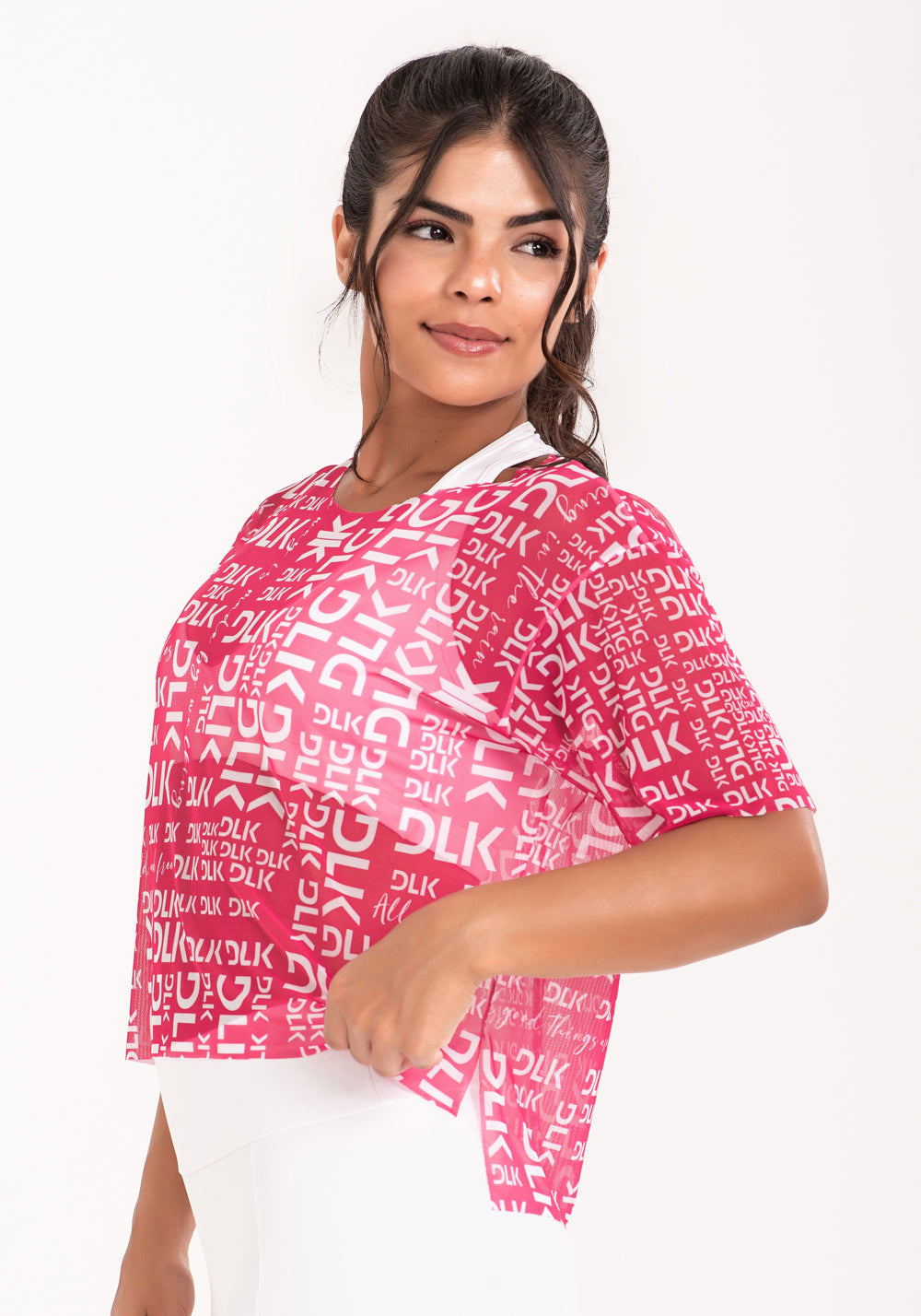 Blusa De Tule Feminina Estampada Frases Pink Printed Dlk