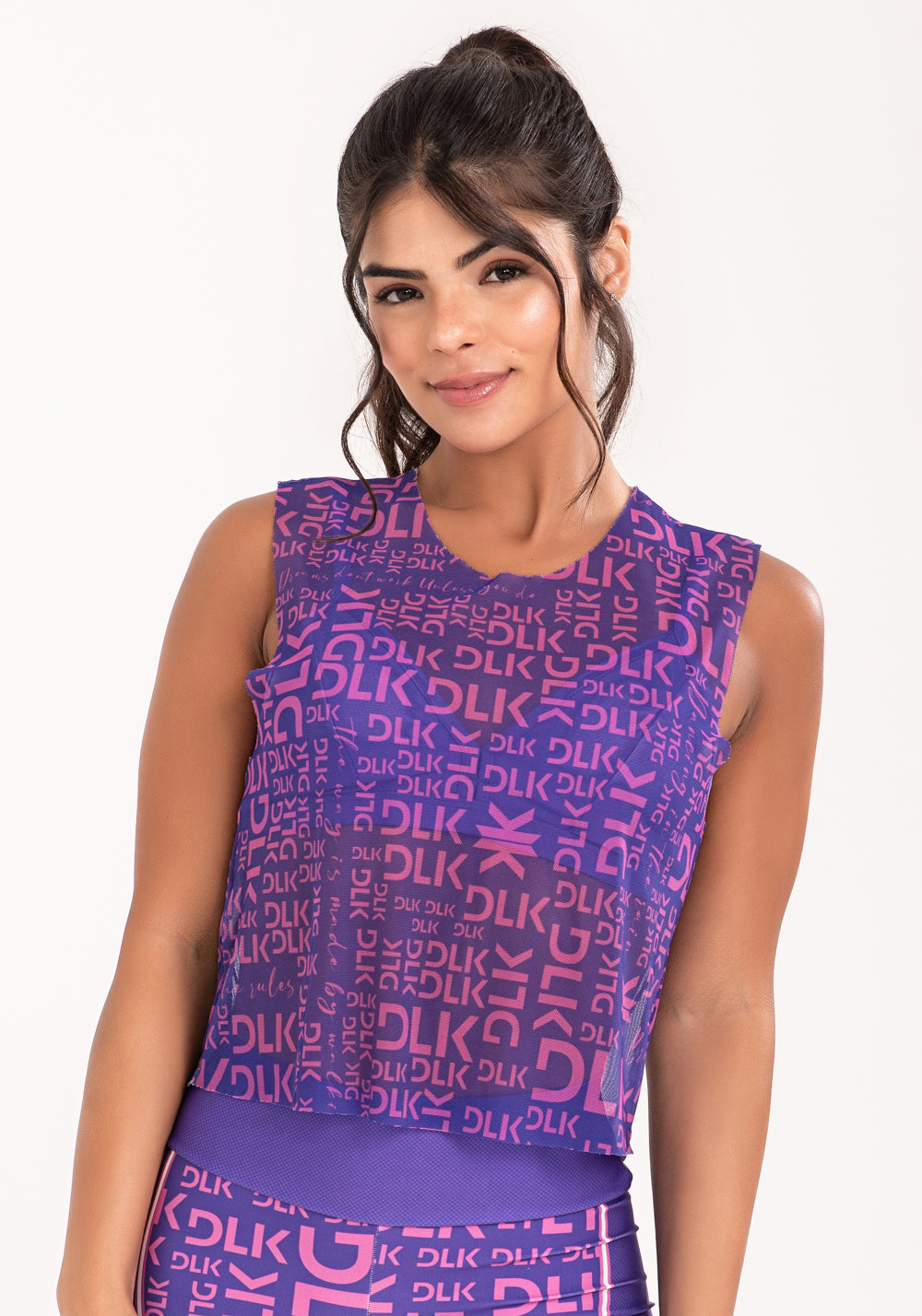 Cropped De Tule Feminino Estampado Frases Roxo E Rosa Printed Dlk