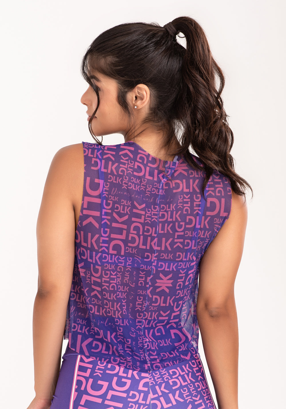 Cropped De Tule Feminino Estampado Frases Roxo E Rosa Printed Dlk