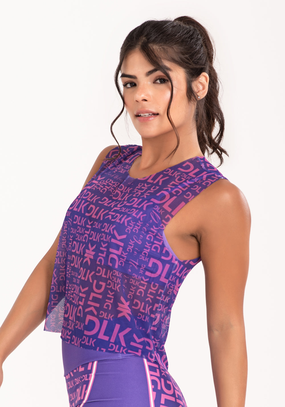 Cropped De Tule Feminino Estampado Frases Roxo E Rosa Printed Dlk