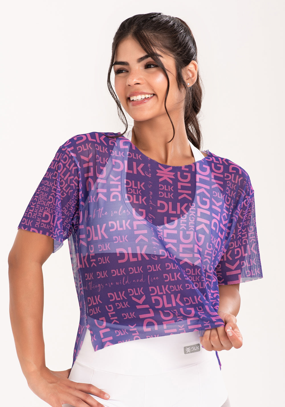 Blusa De Tule Feminina Estampada Frases Roxo E Rosa Printed Dlk