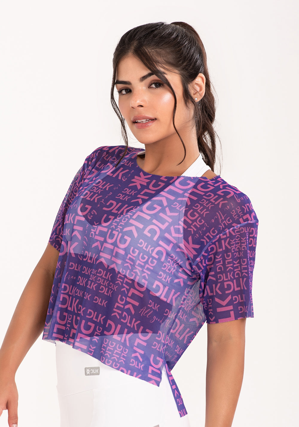 Blusa De Tule Feminina Estampada Frases Roxo E Rosa Printed Dlk