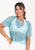 Blusa De Tule Feminina Estampada Frases Turquesa E Branco Printed Dlk