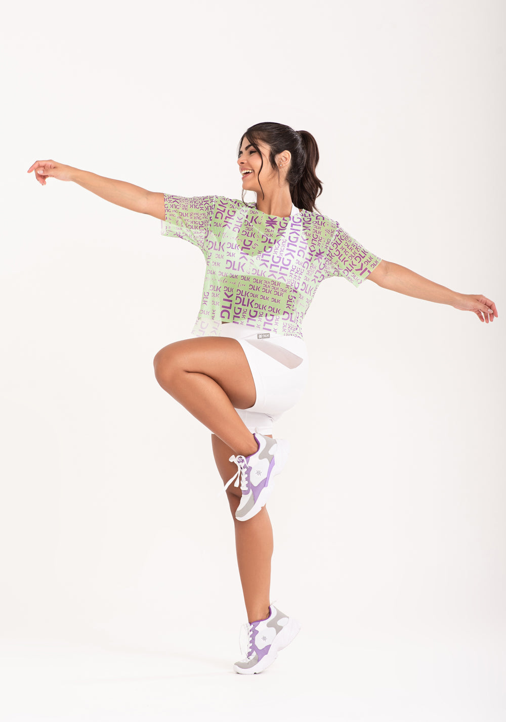 Blusa De Tule Feminina Estampada Frases Verde E Roxo Printed Dlk
