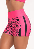 Short Fitness Feminino Estampado Frases Stripes Pink Printed Dlk