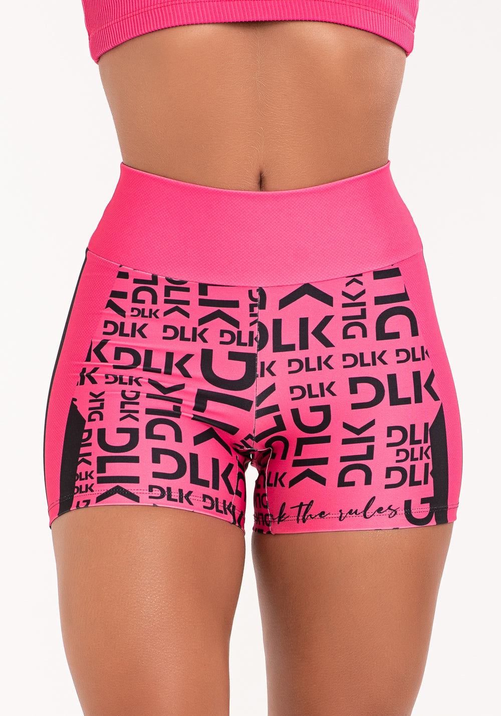 Short Fitness Feminino Estampado Frases Stripes Pink Printed Dlk