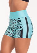 Short Fitness Feminino Estampado Frases Stripes Turquesa Printed Dlk