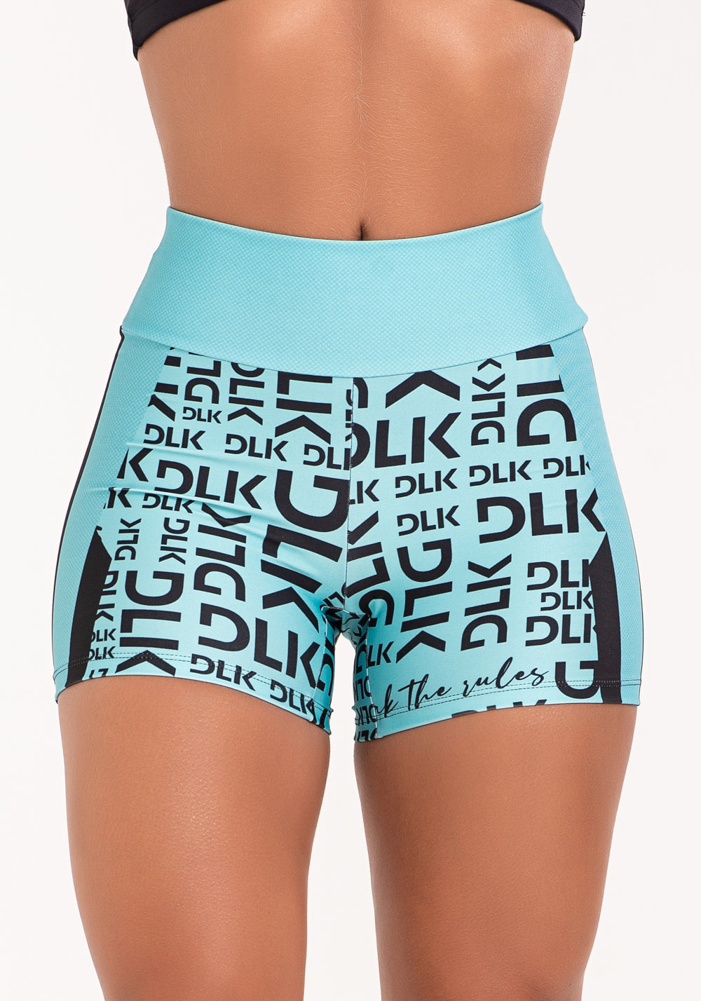 Short Fitness Feminino Estampado Frases Stripes Turquesa Printed Dlk
