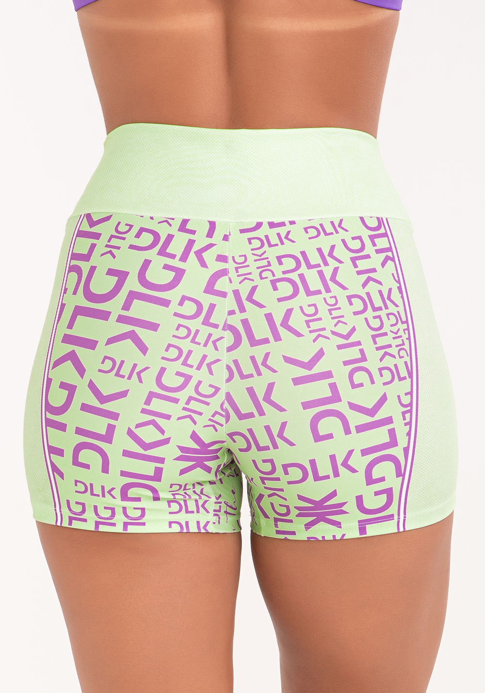 Short Fitness Feminino Estampado Frases Curves Lima E Roxo Printed Dlk