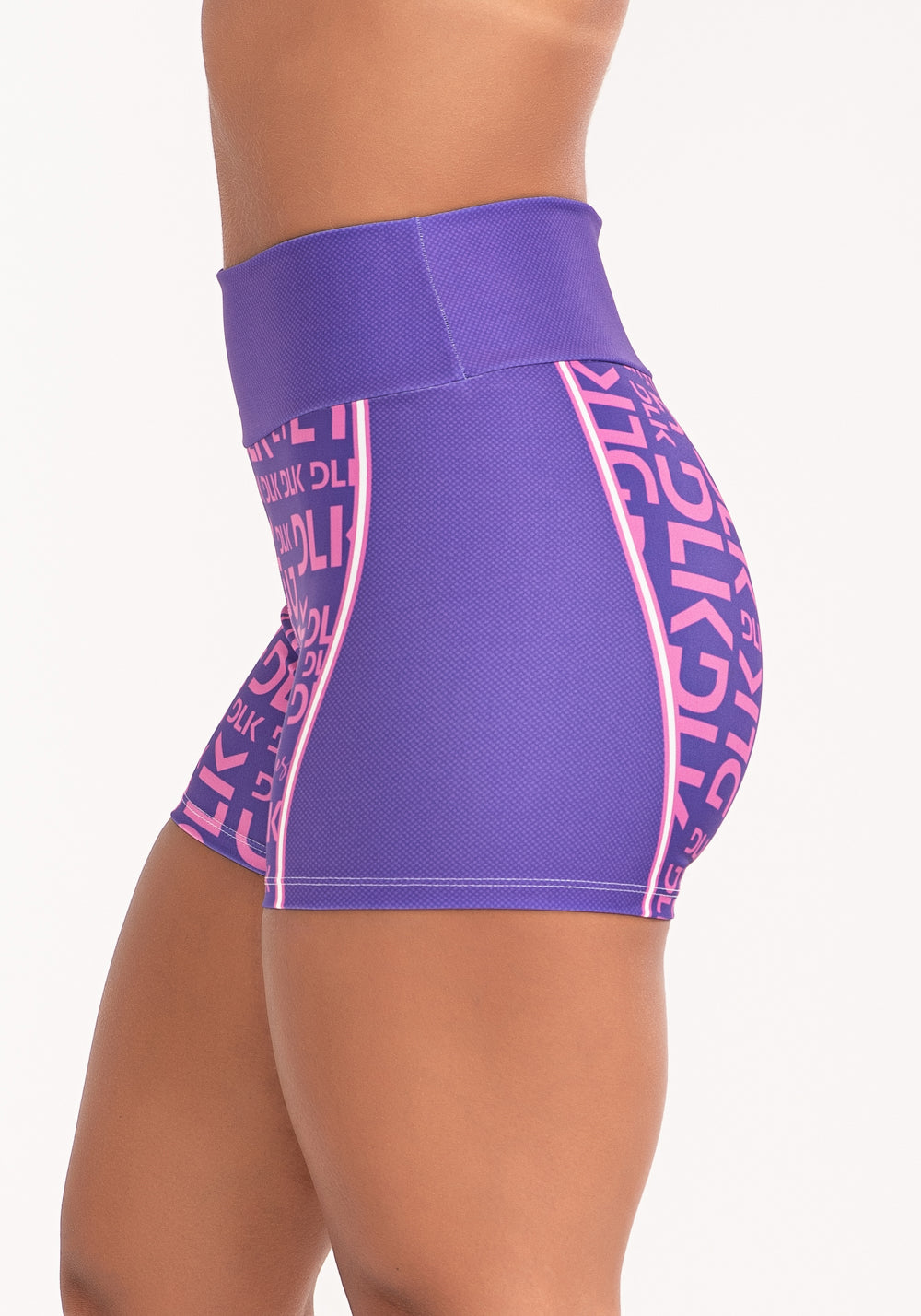 Short Fitness Feminino Estampado Frases Curves Roxo E Rosa Printed Dlk