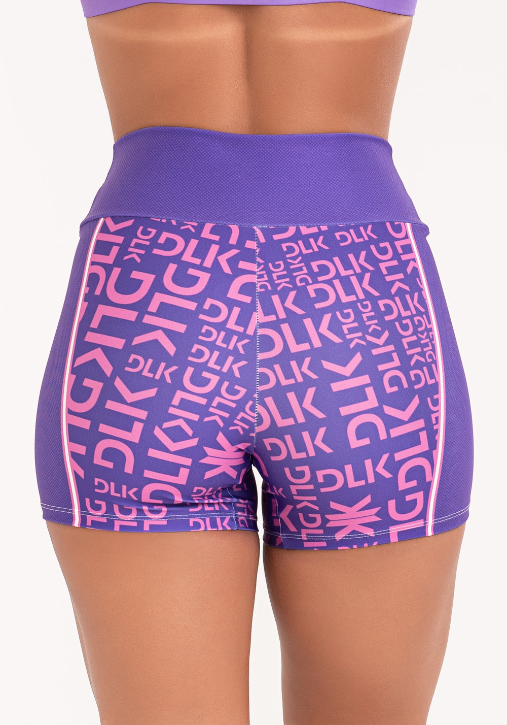 Short Fitness Feminino Estampado Frases Curves Roxo E Rosa Printed Dlk
