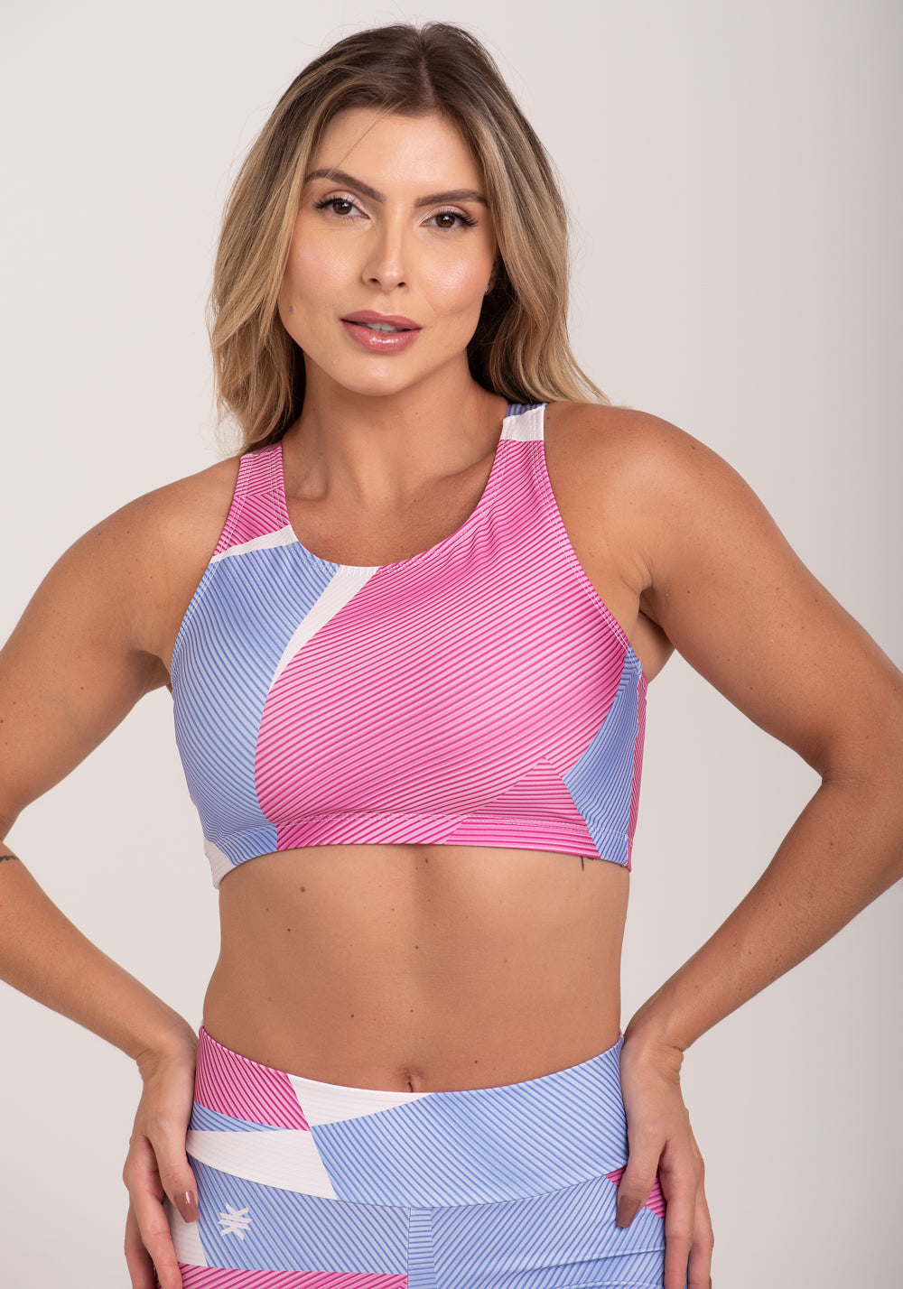 Top Fitness Feminino Nadador Estampado Strip Rosa Printed Dlk