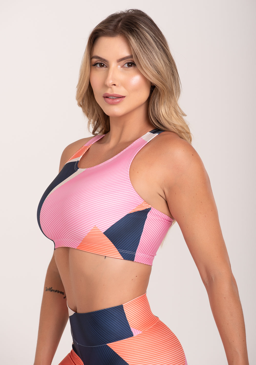 Top Fitness Feminino Nadador Estampado Strip Azul Printed Dlk