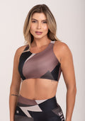 Top Fitness Feminino Nadador Estampado Strip Marrom Printed Dlk