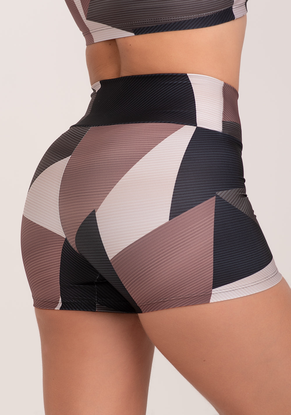Short Fitness Feminino Estampado Strip Marrom Printed Dlk