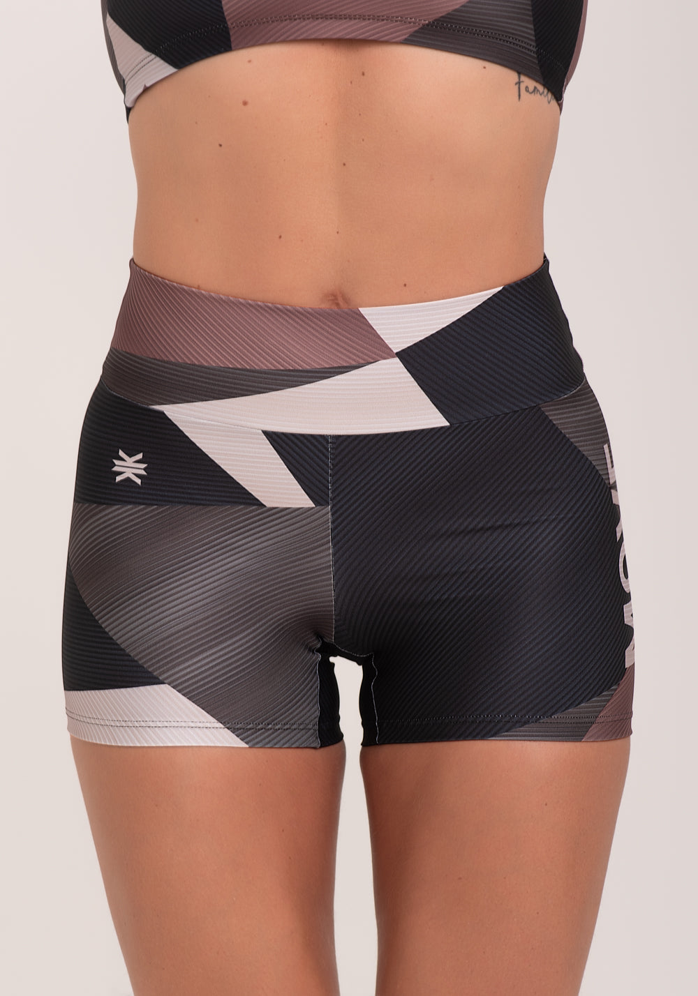 Short Fitness Feminino Estampado Strip Marrom Printed Dlk