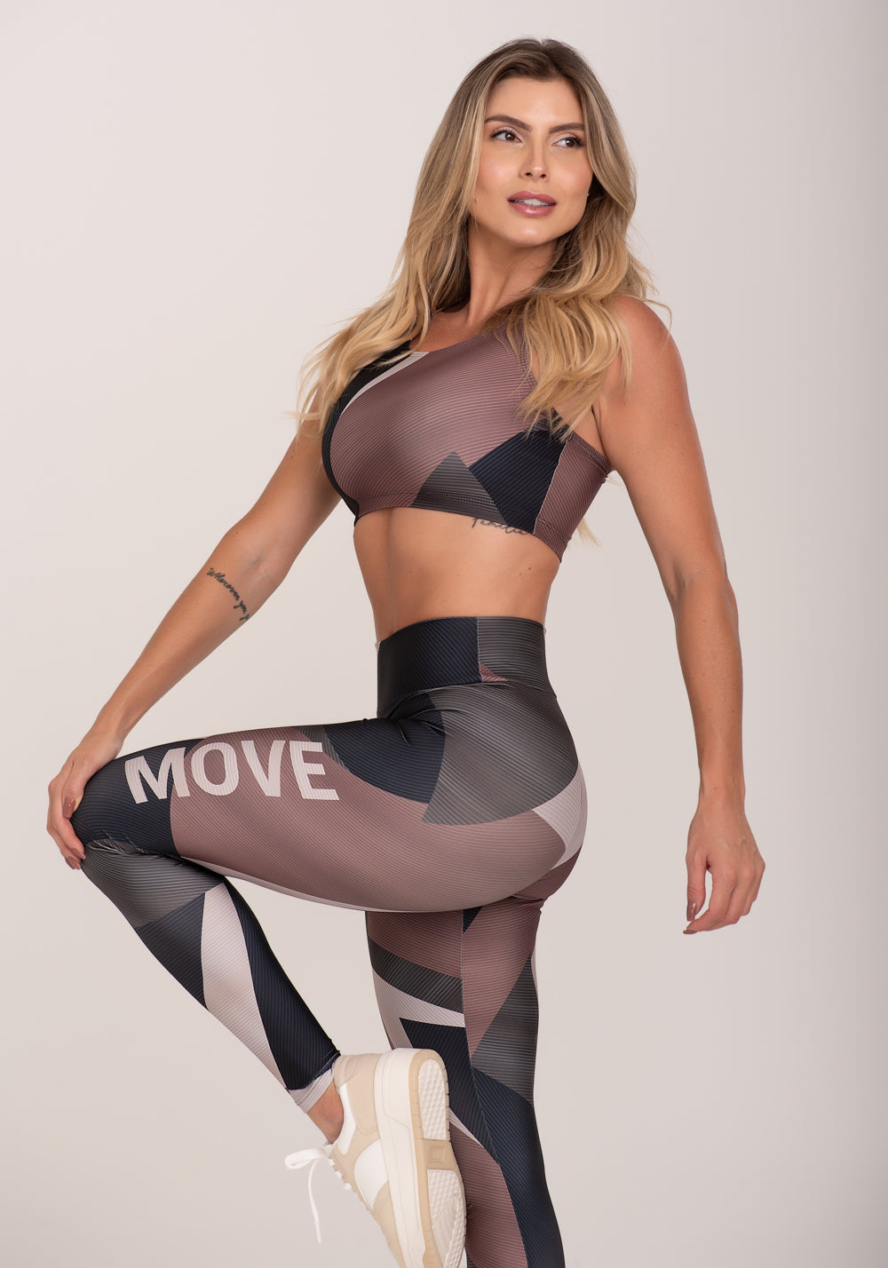 Legging Fitness Feminina Estampada Strip Marrom Printed Dlk