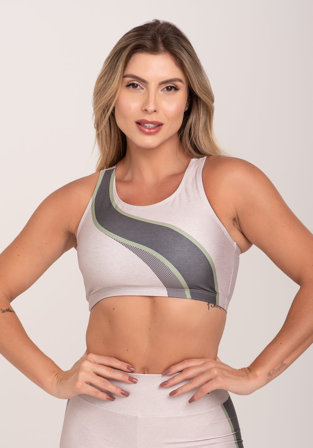 Top Fitness Feminino Nadador Estampado Belive Off White Printed Dlk