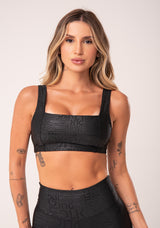 Top Shine Texturizado Decote Reto Preto Dlk