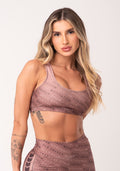 Top Fitness Feminino Estampado Authentic Marrom Printed Dlk