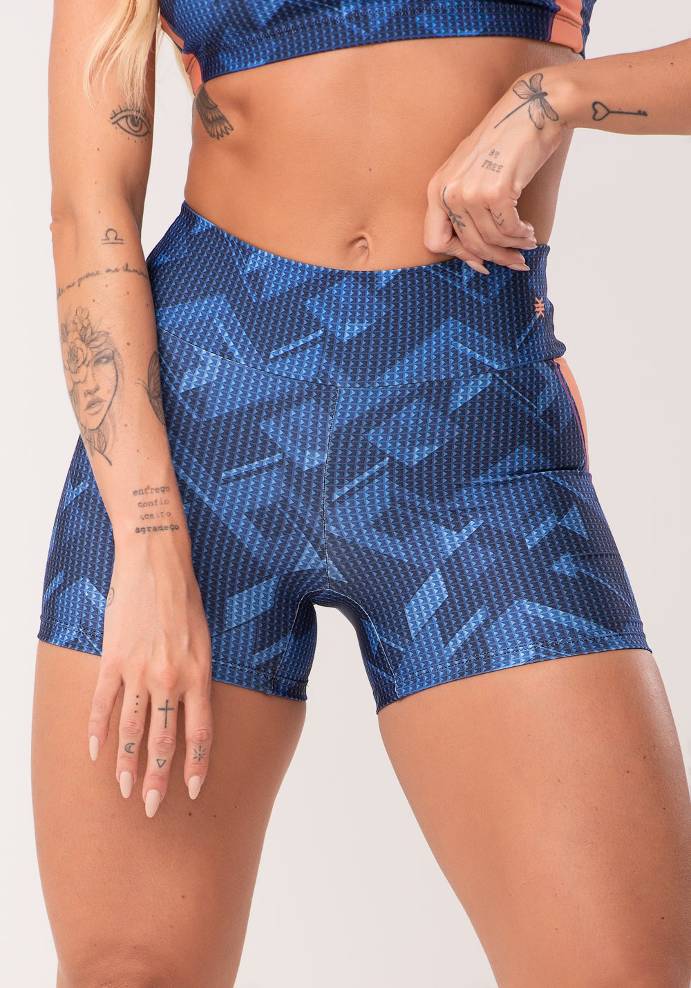 Short Fitness Feminino Estampado Brave Azul Printed Dlk